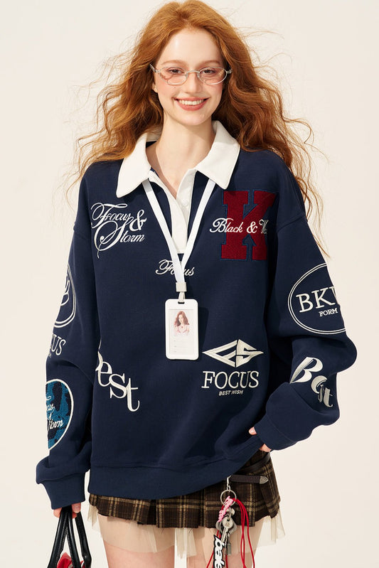 Weniger Auge Schönheit hohe Baseball Club American faul Sweatshirt Frauen Frühherbst locker und dünn Polo Hals Sport Top