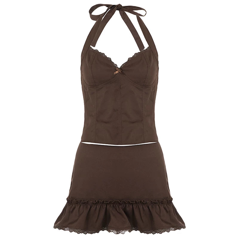 Retro Lace Patchwork Tank Top Set