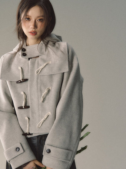 College Horn Button Cropped Coat