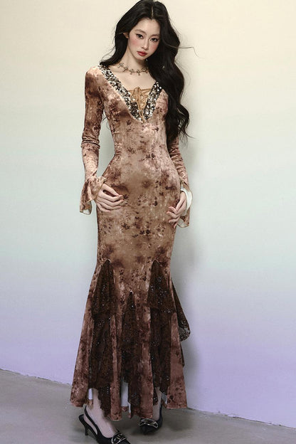 Deep V Mermaid Lace Dress