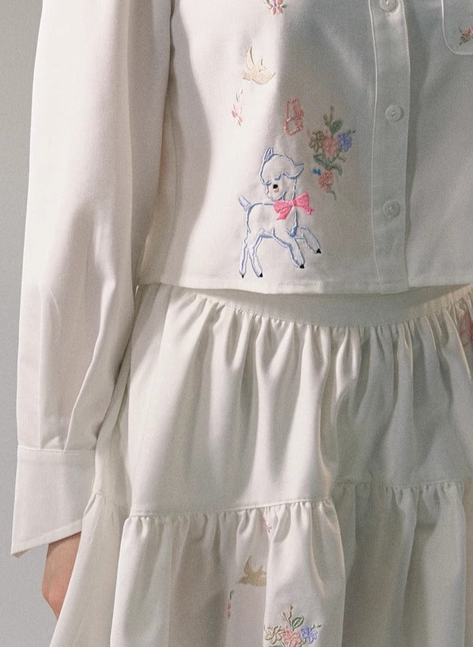 Short shirt embroidered skirt setup