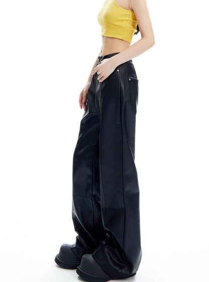 Loose Wide Leg PU Leather Pants