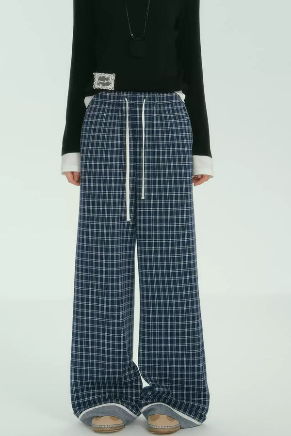 Wide-Leg Check Design Trousers