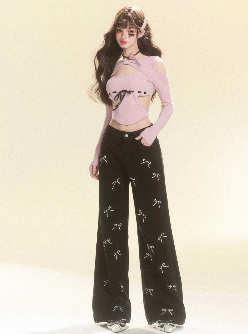 Black Bow Wide-Leg Pants