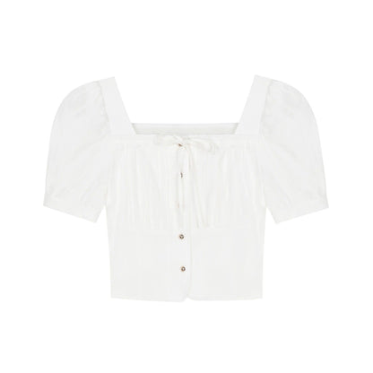 French Square Neck Bubble Sleeve Shirt