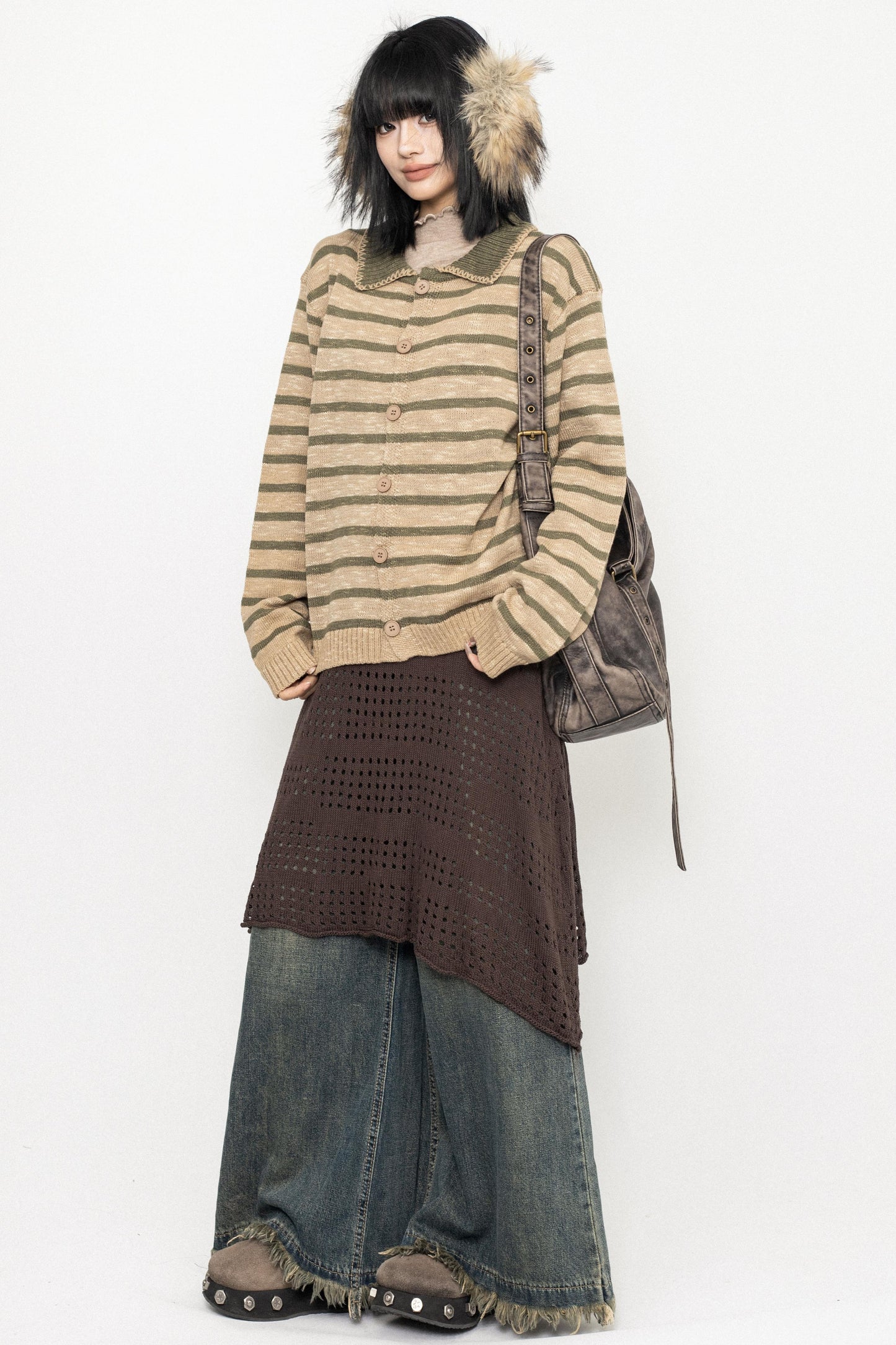 Vintage Striped Lapel Knit Sweater