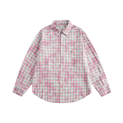 Tie-Dye Plaid Casual Long Sleeve Shirt