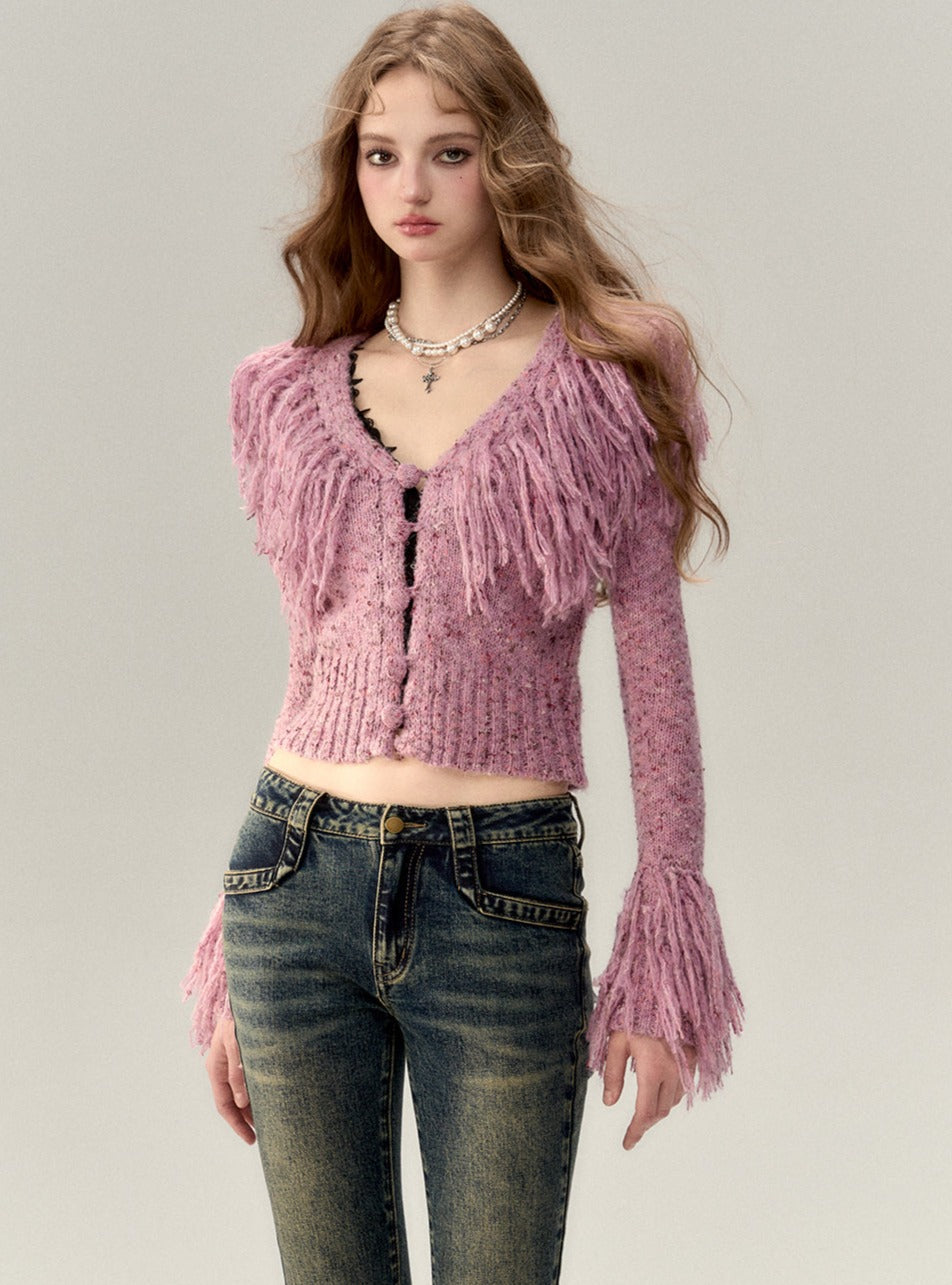 Tassel Colorful Knit Cardigan Tops