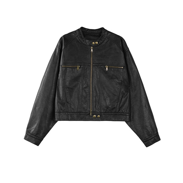 Brown Button-Up Short Leather Jacket