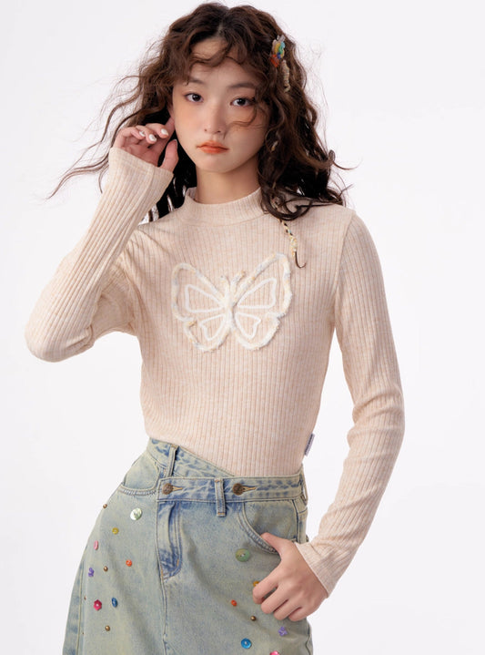 American vintage semi-high neck long sleeve T-shirt