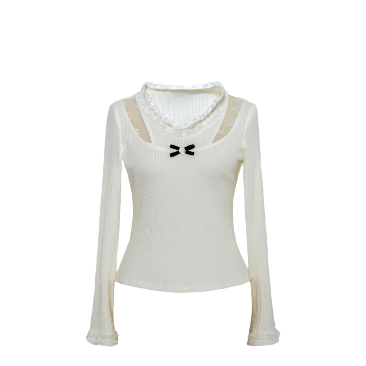 V-Neck Lace Knit Top