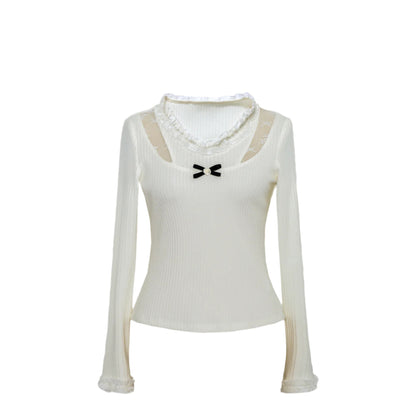 V-Neck Lace Knit Top