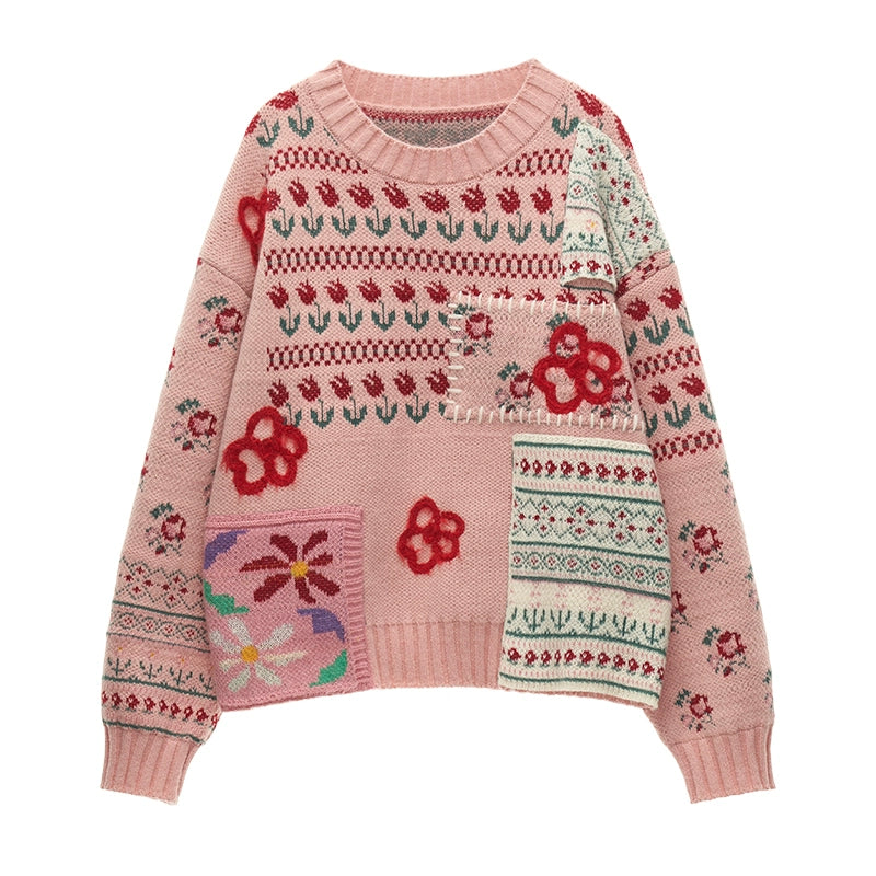 Fair Isle Floral Knit Sweater