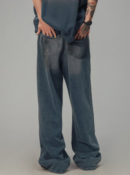 Distressed Faux Denim Freizeithose