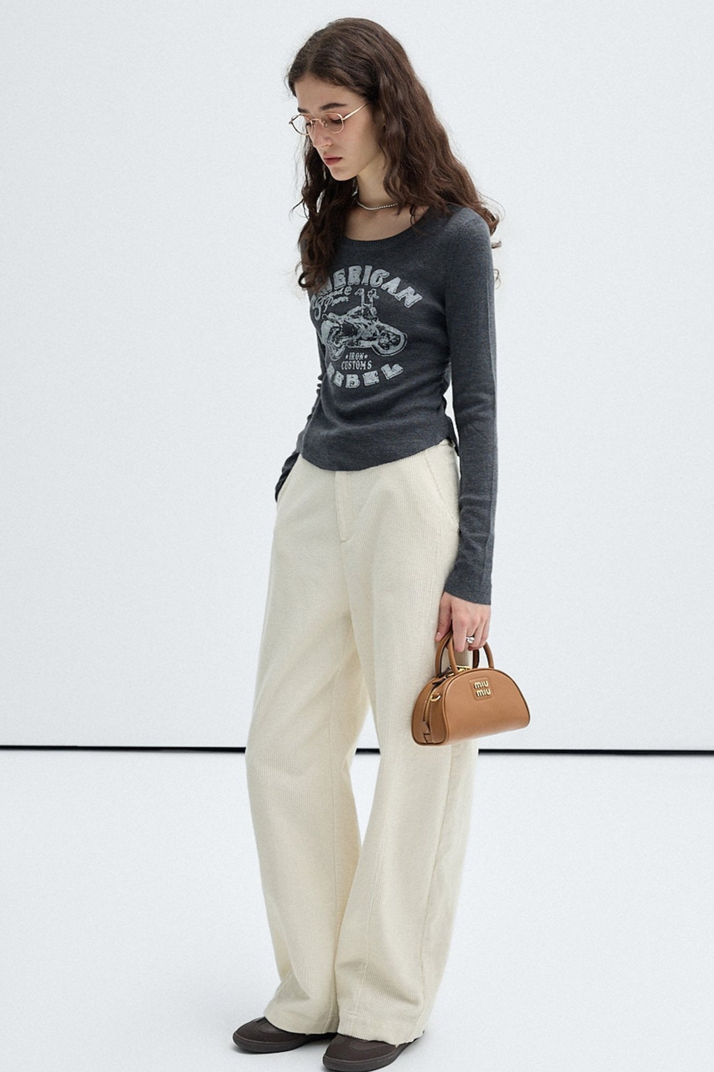 VEGA CHANG Casual Pants Women's Fall 2024 New Loose and Thin Loose Cotton Corduroy Wide-leg Pants