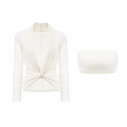 Patchwork Collar Knit Sweater Set