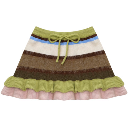 Retro Striped Knitted Skirt