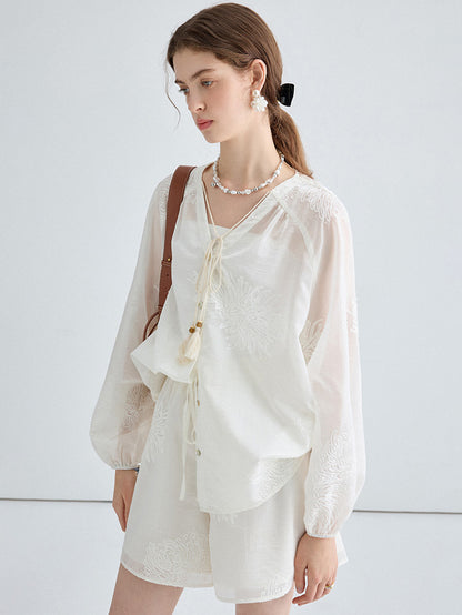 Chinese Embroidered Shirt With Shorts Set