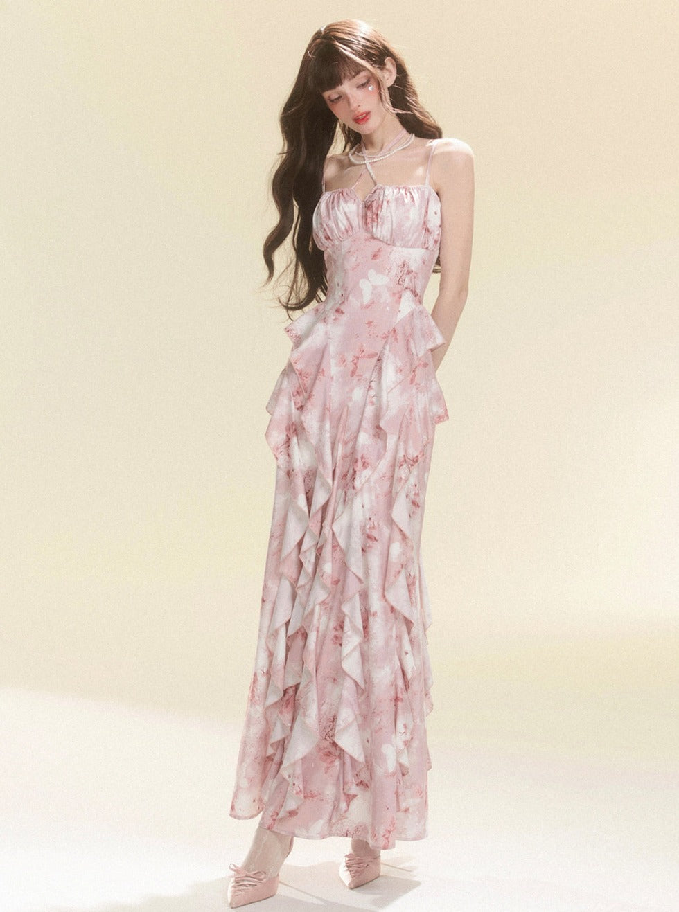 Floral Pink Halterneck Dress