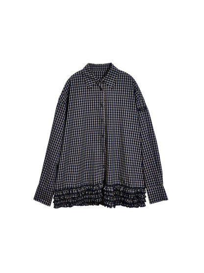 Plaid Pleated Long Sleeve Shirt