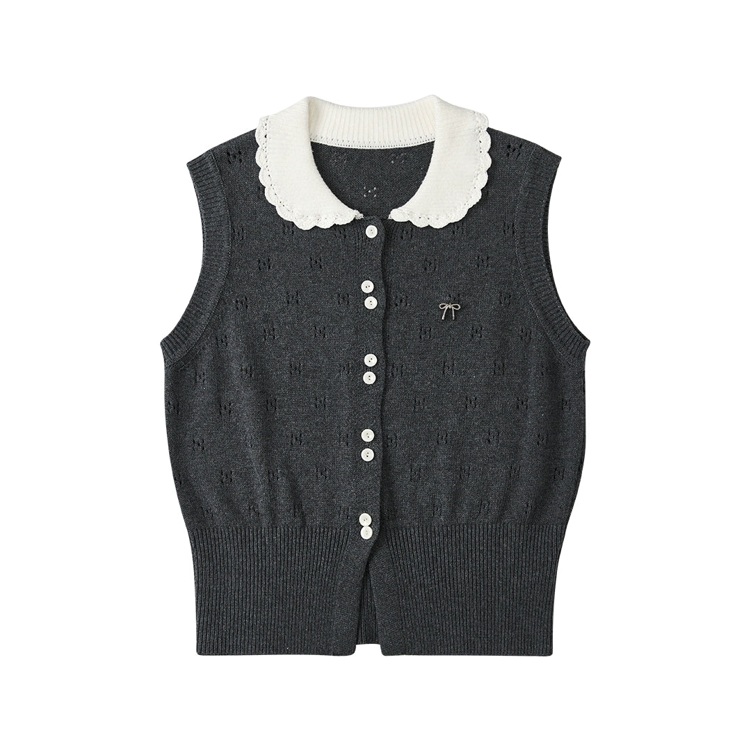 College Doll Neck Knitted Sweater Vest Top