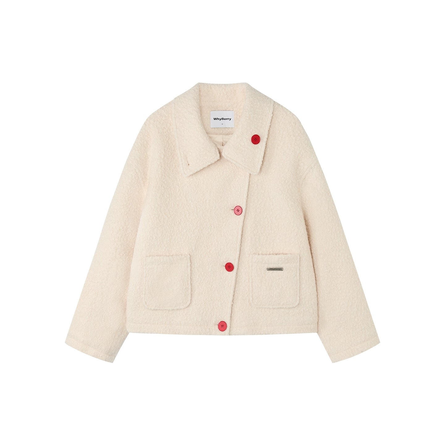 Slanted Placket Woolen Short Coat