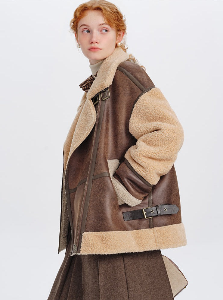 Suede lamb fur jacket