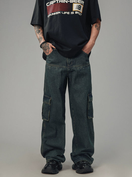 Heavy Straight-Leg Casual Cargo Jeans Pants