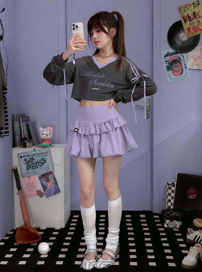 SagiDolls Teenage Fighting Spirit Jennie grau Jersey Blokette Sweet Cool College Sport Crop Top