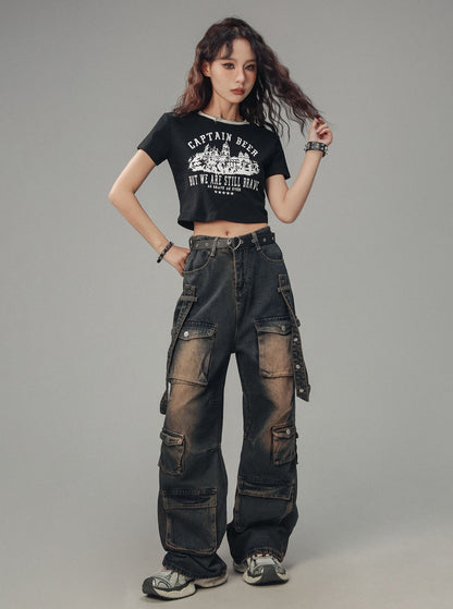 American Wash Distressed Jeans-Hose