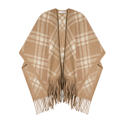 Retro Plaid Tassel Cape Shawl