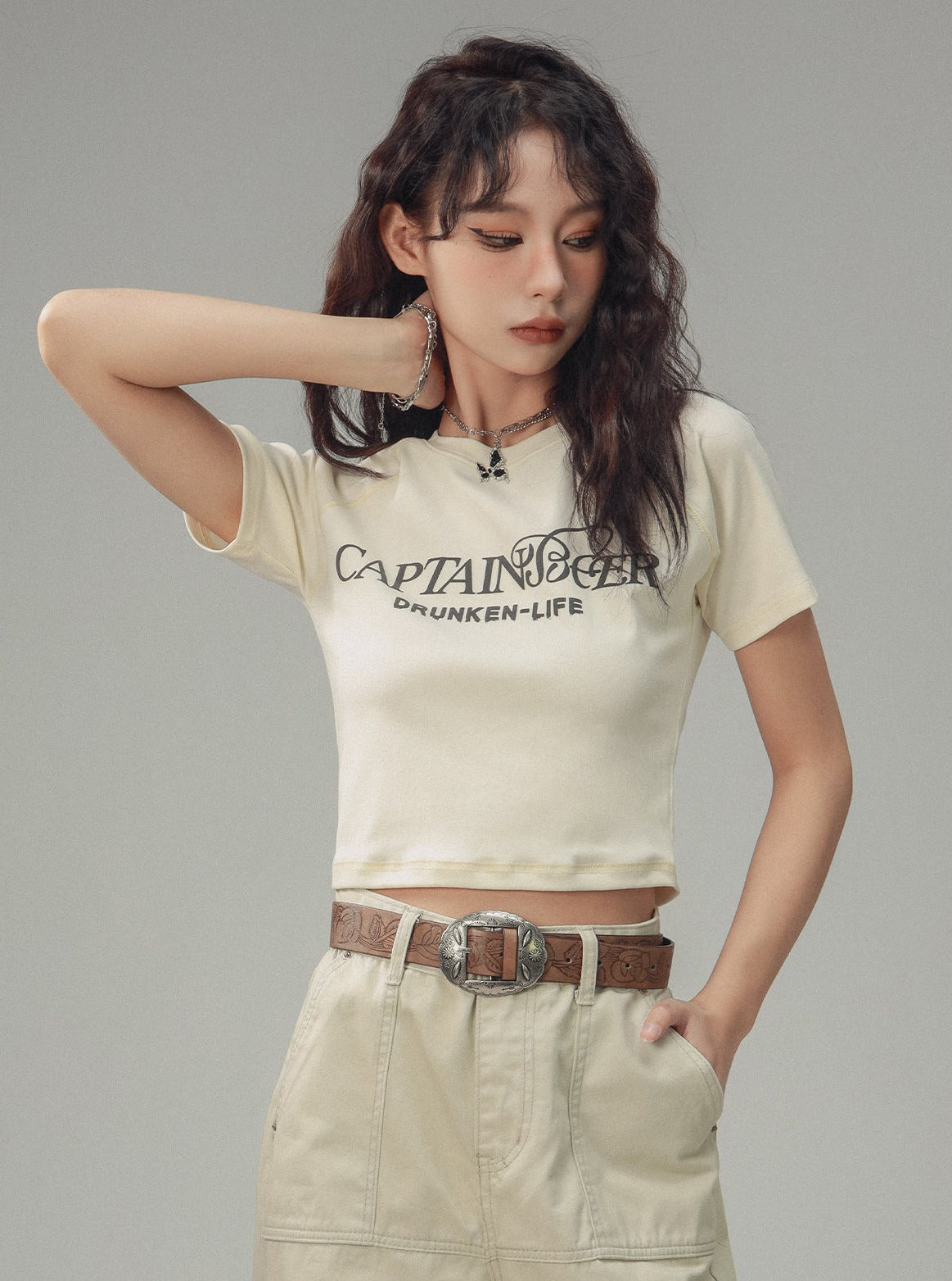 Retro Skinny Bedrucktes Cropped T-Shirt