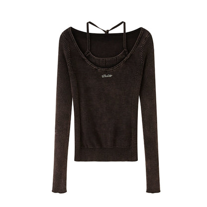 minimalist neck washed sweater top