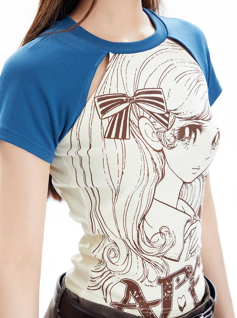 Print Raglan Short Sleeve T-shirt