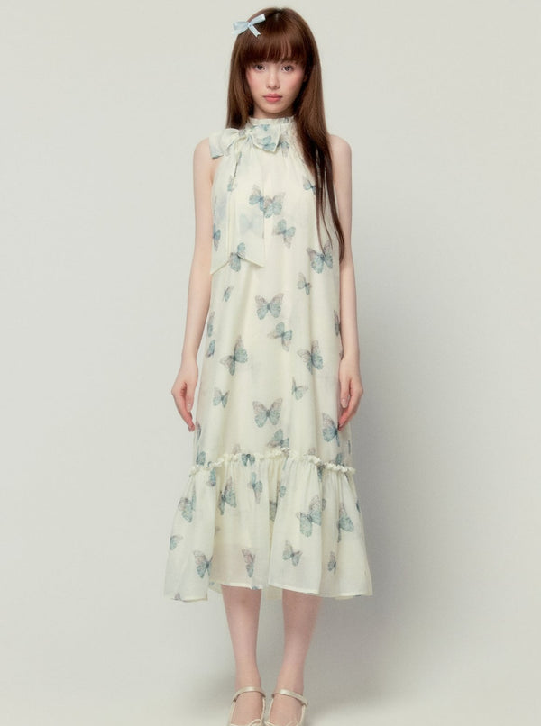 Butterfly Print Halterneck Dress