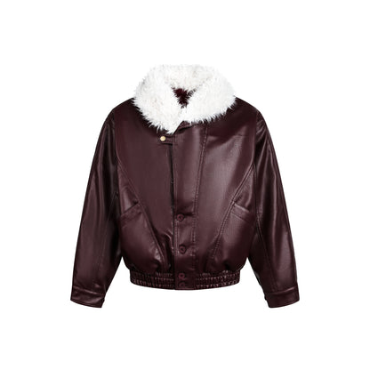 Fur Collar Leather Jacket Coat