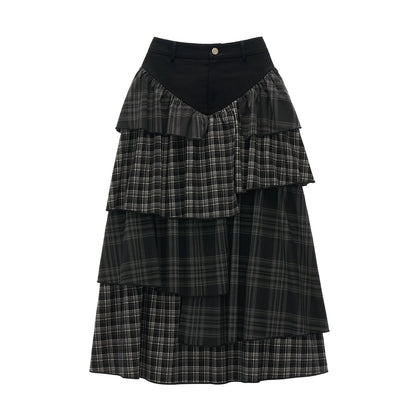 Black Gray Layered Long Skirt