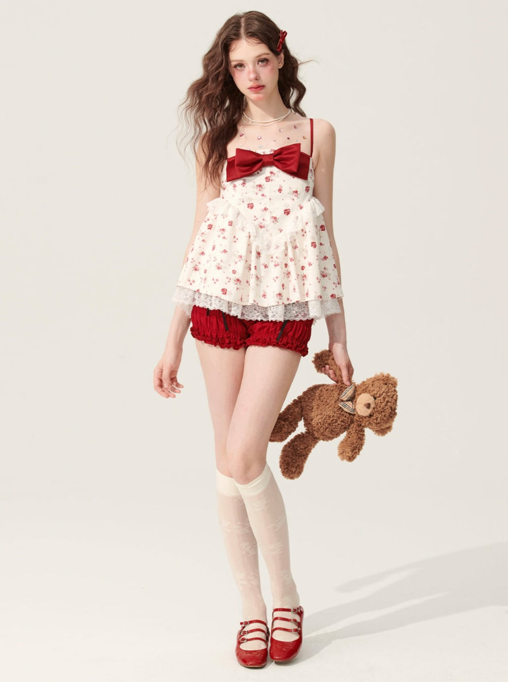 Sleeveless Rose Suspender Top