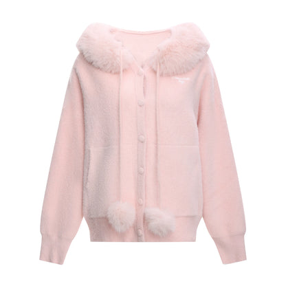 Pink Korean Fur Hooded Jacket