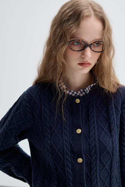 Check Stitching Knitwear College Top