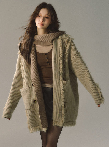 Hooded knitted cardigan jacket
