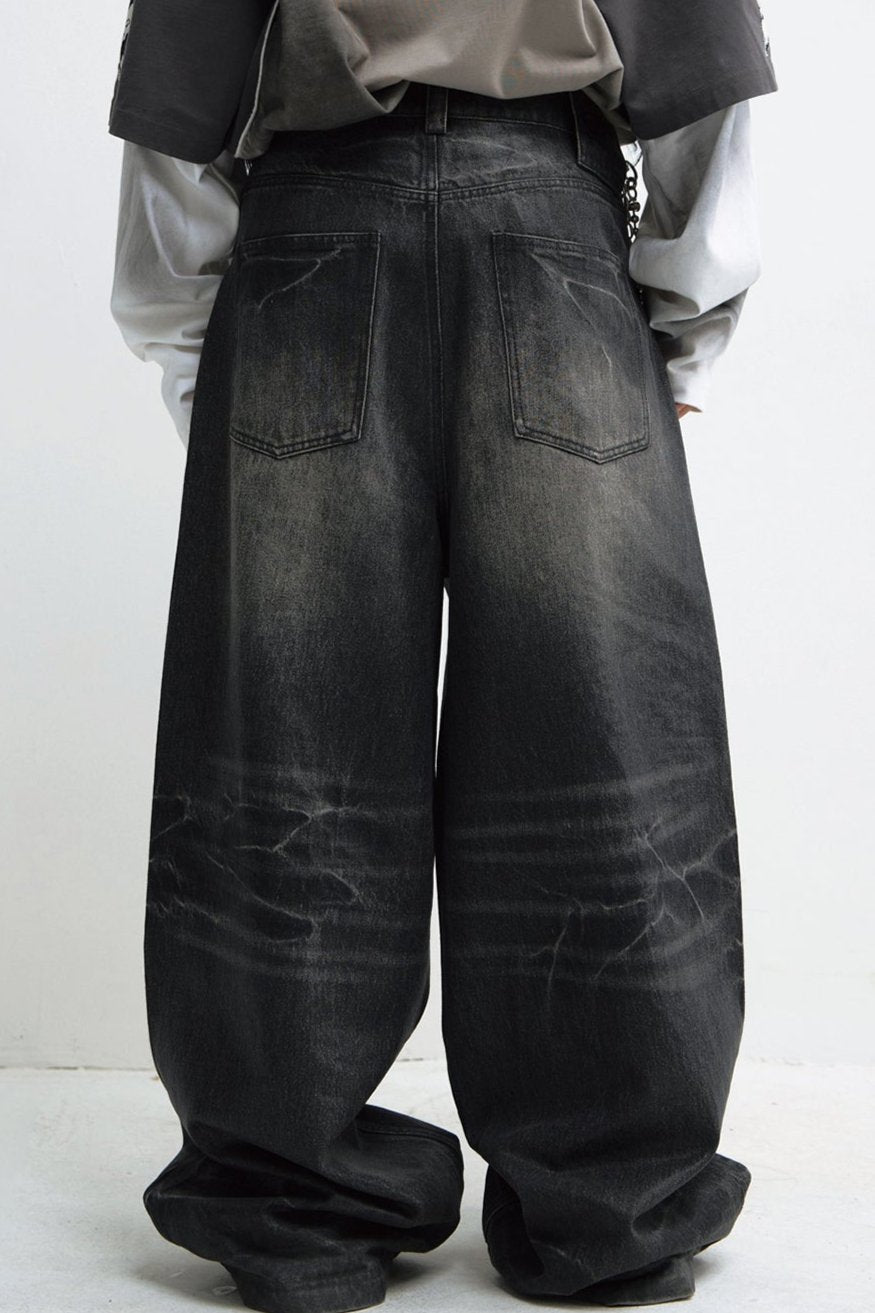 Black Distressed Versatile Wide-Leg Jeans