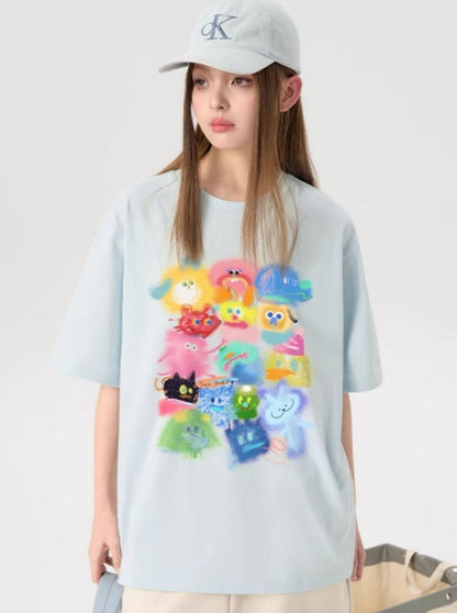 Gradient Cartoon Print T-Shirt