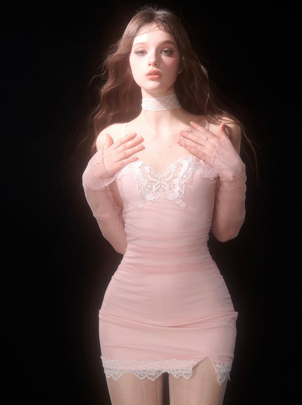 Pink Hollow Butterfly Dress