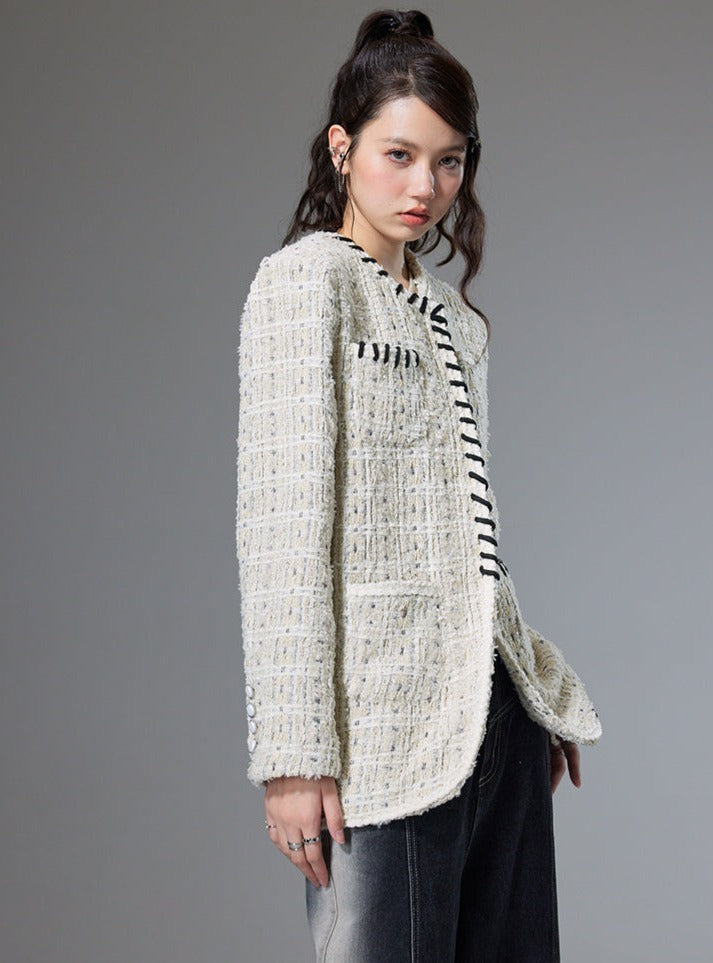 Tweed woven small fragrance knitted jacket