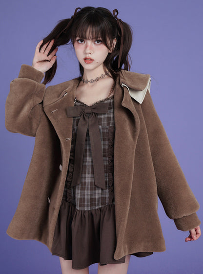 Lapel padded thick coat
