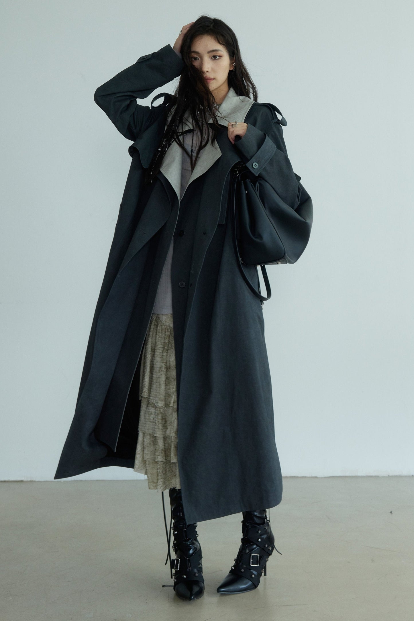 Contrast Stitching Genderless Trench Coat