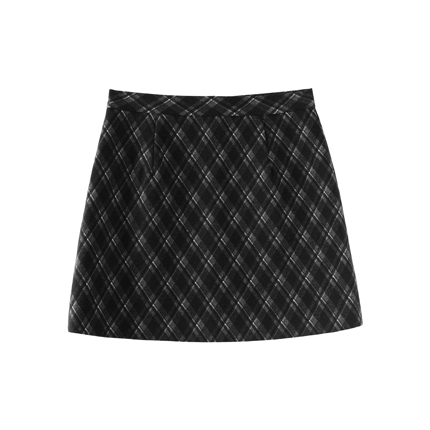 French Retro Plaid Wool Skirt