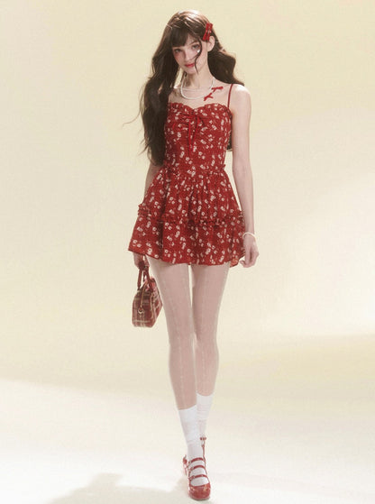 Sweet Waist Floral A-Line Dress