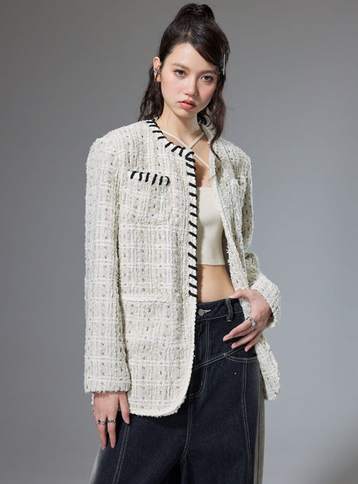 Tweed woven small fragrance knitted jacket